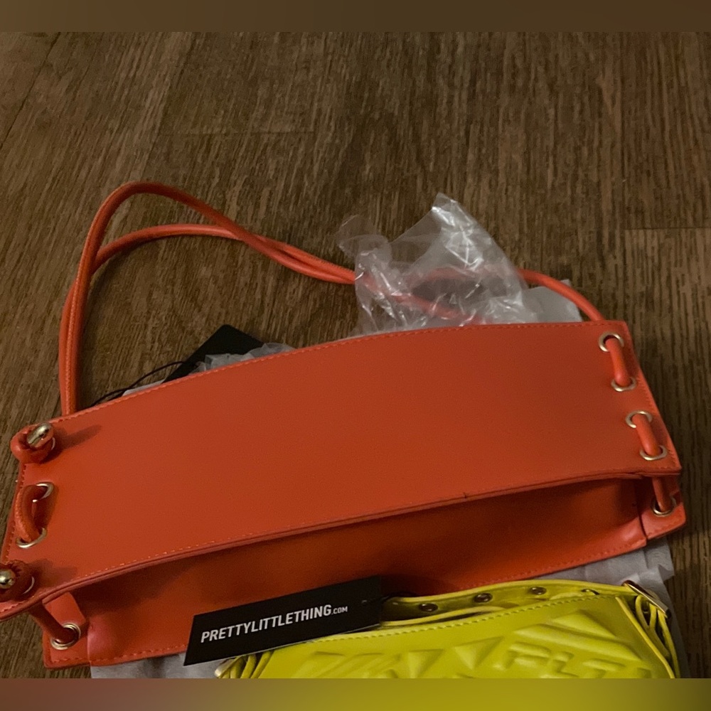 Orange Lace Up Detail Rectangular Shoulder Bag